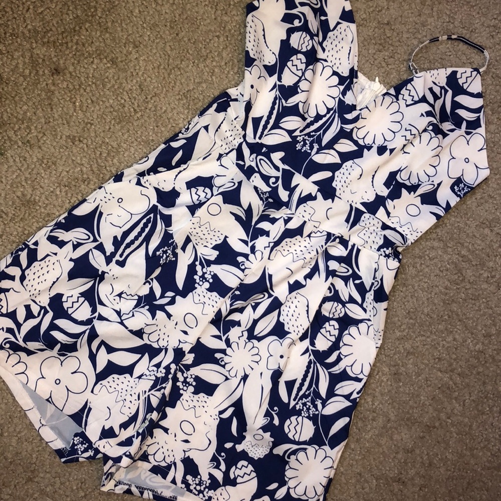 Blue and white floral romper